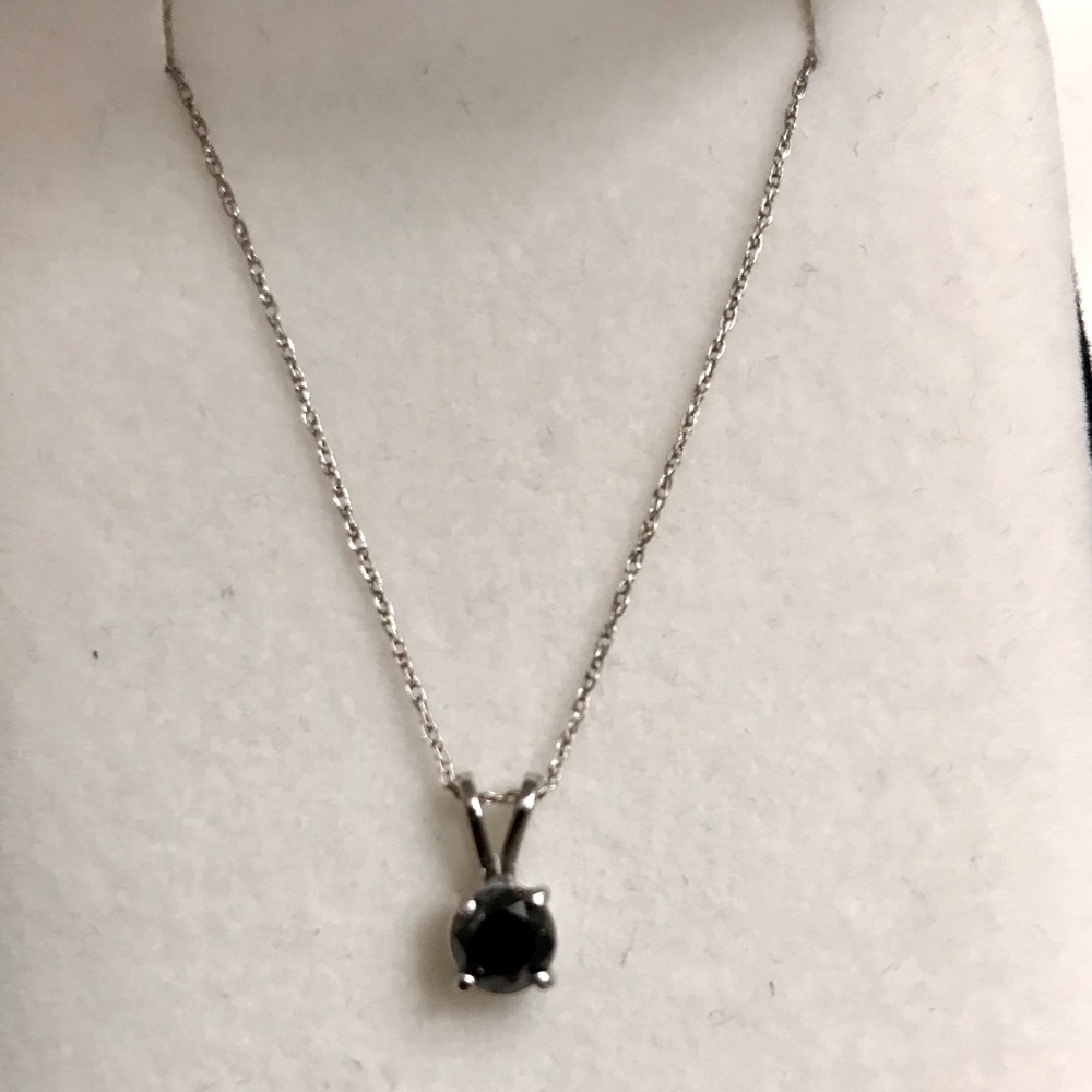 Black diamond solitaire pendant necklace (approx 1/3 carat), 18” length
